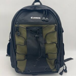 Canon Deluxe Camera Photo Backpack Black Olive Green Nylon Bag 200EG For Cameras